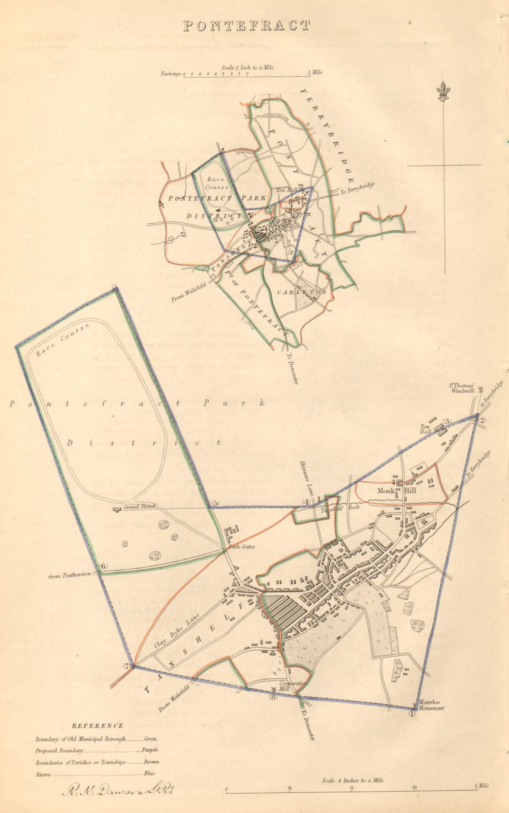 PONTEFRACT borough/town plan. BOUNDARY COMMISSION. Yorkshire. DAWSON 1837 map